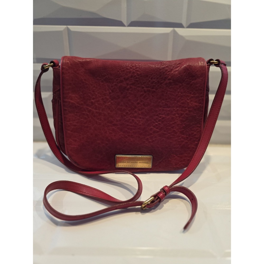 Marc By Marc Jacobs Red Pebbled Leather Crossbody Flap Over  Purse Handbag